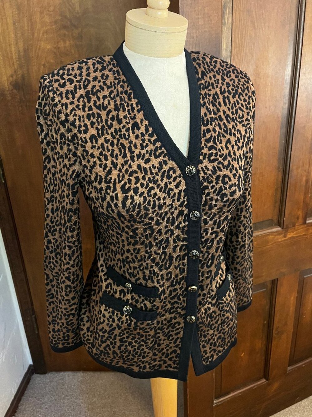 Vintage St. John Collection by Marie Gray Leopard Knit Cardigan, Size 2